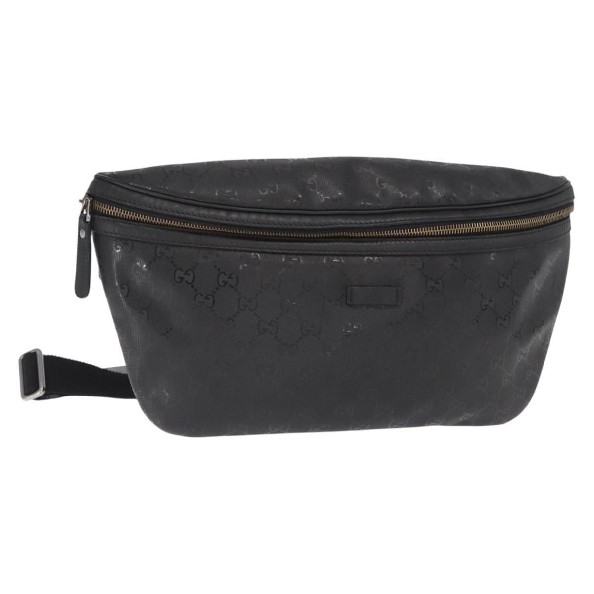 GUCCI GG Canvas GG Implementation Body Bag PVC Black Silver 211110 Auth bs31846