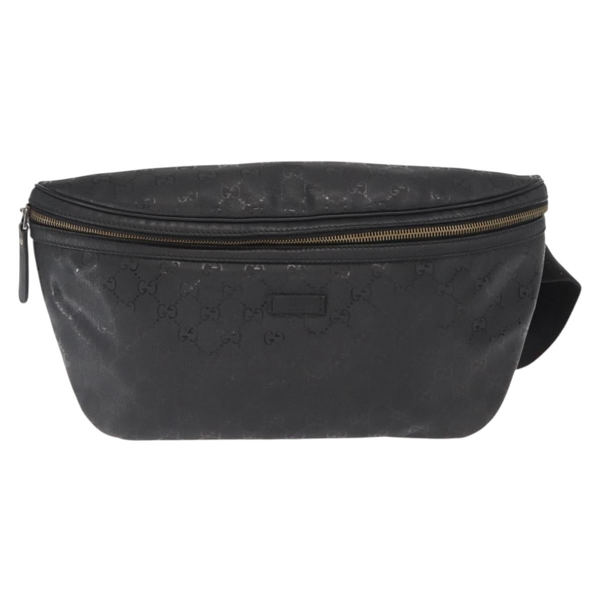 GUCCI GG Canvas GG Implementation Body Bag PVC Black Silver 211110 Auth bs31846
