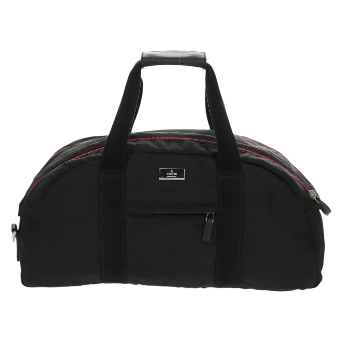 GUCCI Boston Bag Nylon Black Silver 122324 Auth bs31848