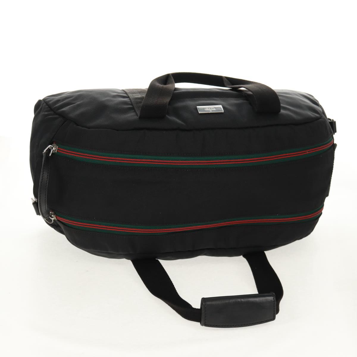 GUCCI Boston Bag Nylon Black Silver 122324 Auth bs31848
