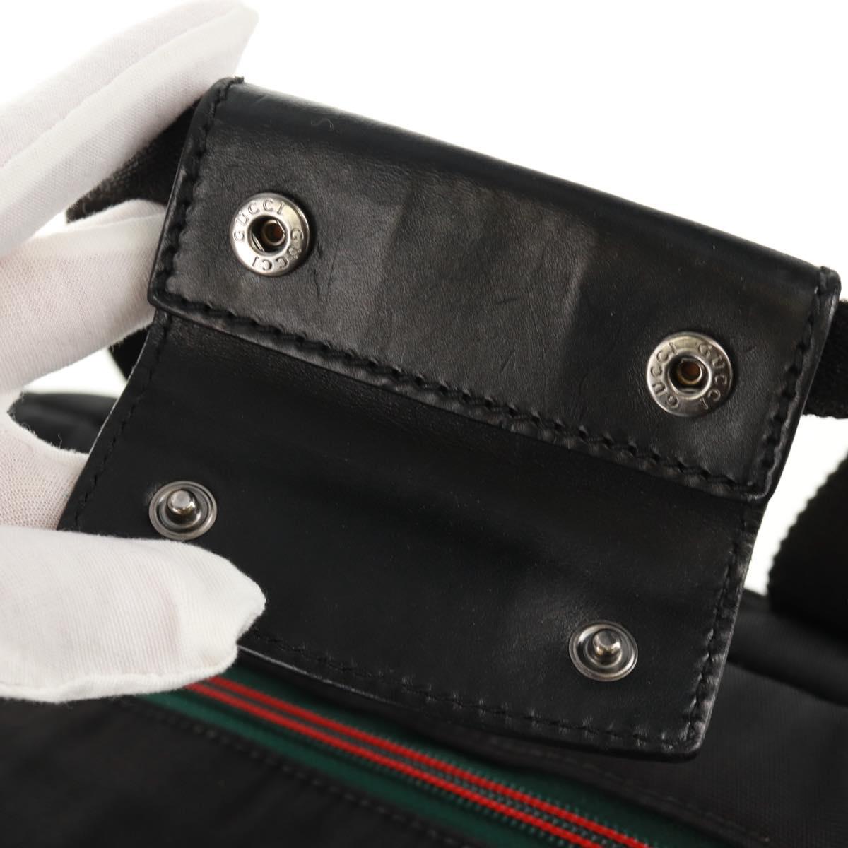 GUCCI Boston Bag Nylon Black Silver 122324 Auth bs31848