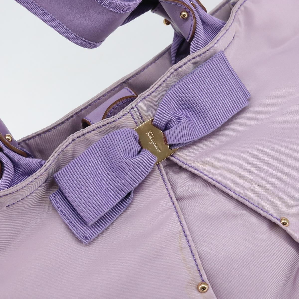 Salvatore Ferragamo Vala Hand Bag Nylon Purple Gold Auth bs31861