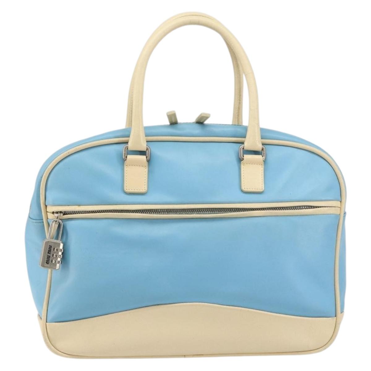 Miu Miu Hand Bag Leather Blue Silver Auth bs31862
