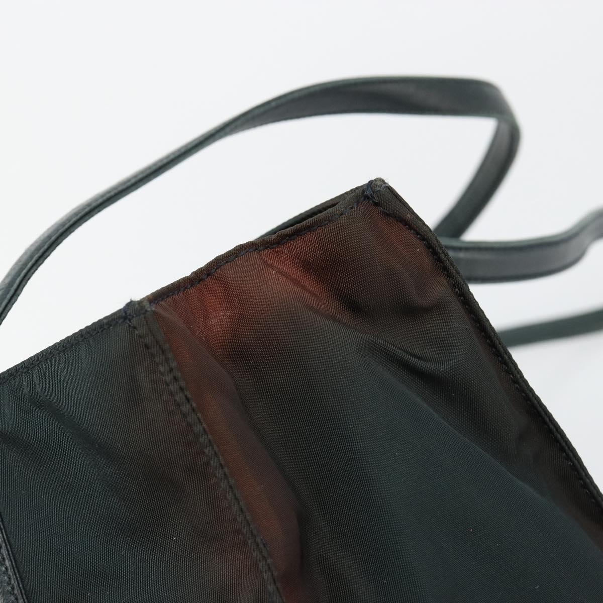 PRADA Tote Bag Nylon Leather Black Silver Auth bs31865