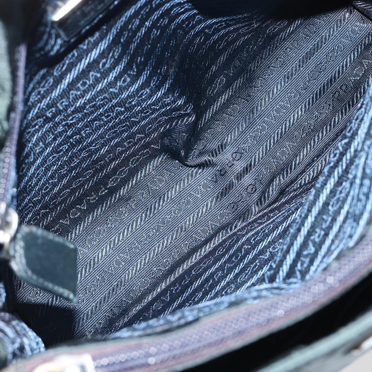 PRADA Tote Bag Nylon Leather Black Silver Auth bs31865