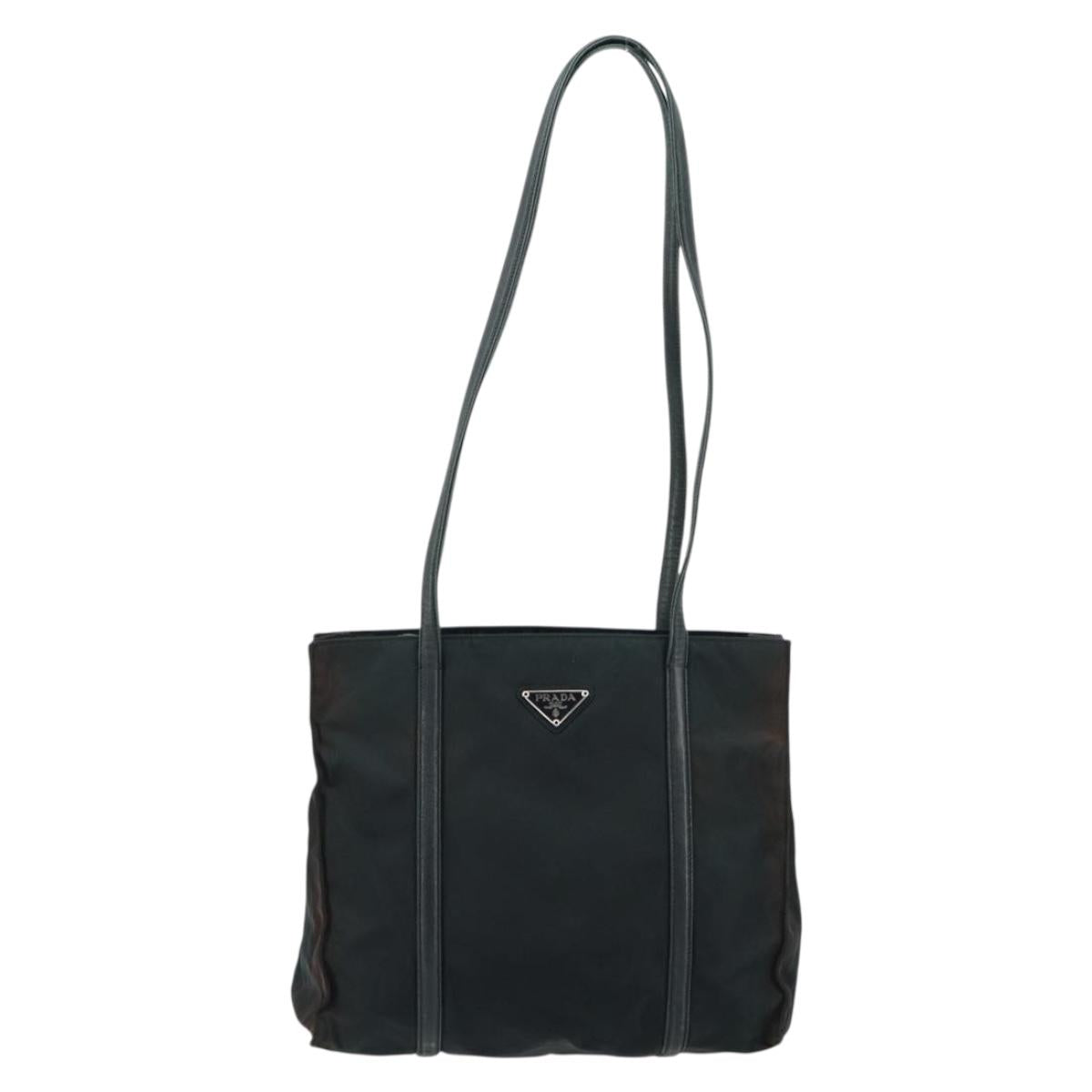 PRADA Tote Bag Nylon Leather Black Silver Auth bs31865