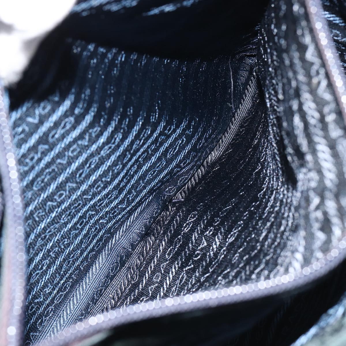 PRADA Tote Bag Nylon Leather Black Silver Auth bs31865