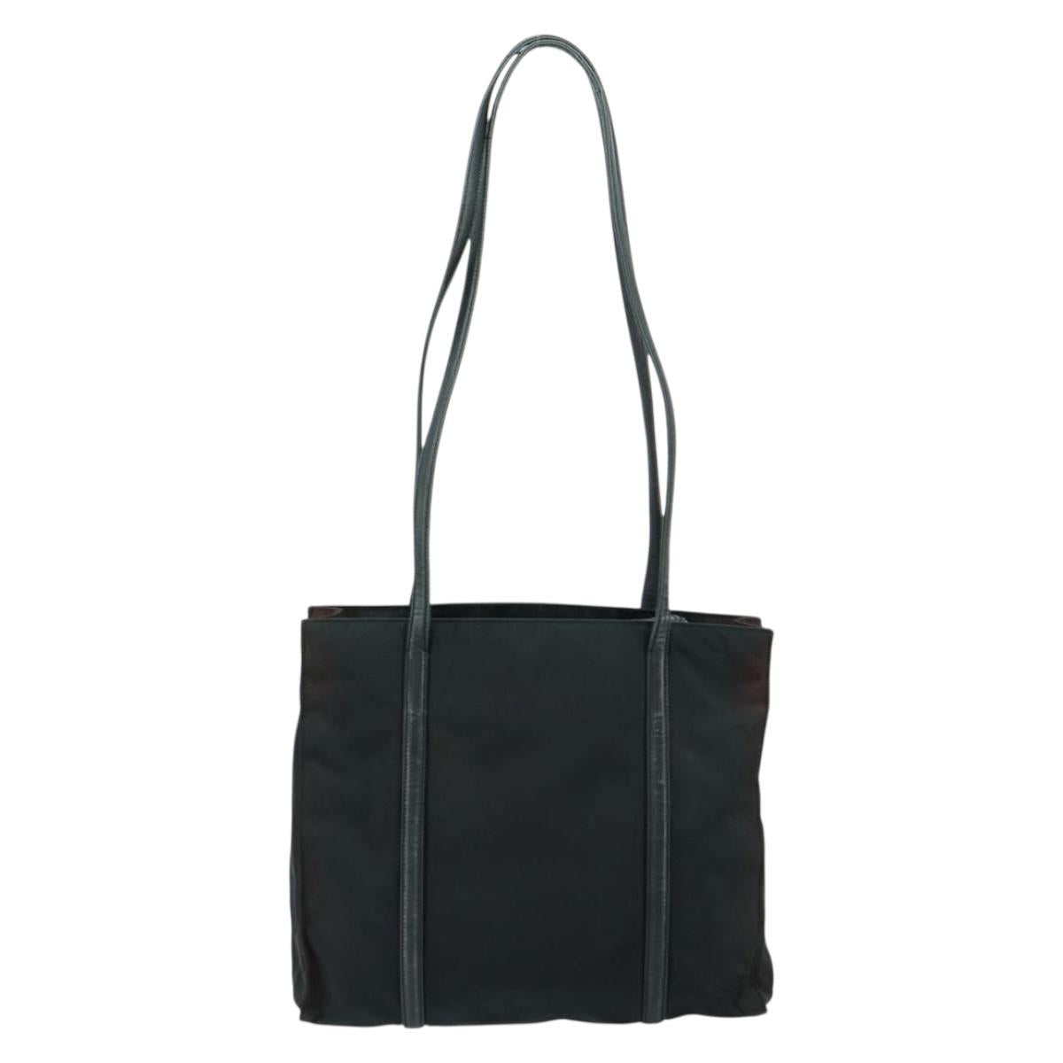 PRADA Tote Bag Nylon Leather Black Silver Auth bs31865