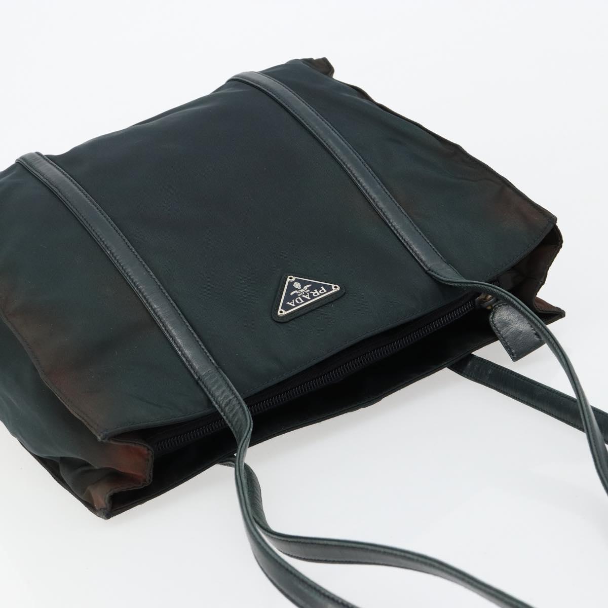 PRADA Tote Bag Nylon Leather Black Silver Auth bs31865