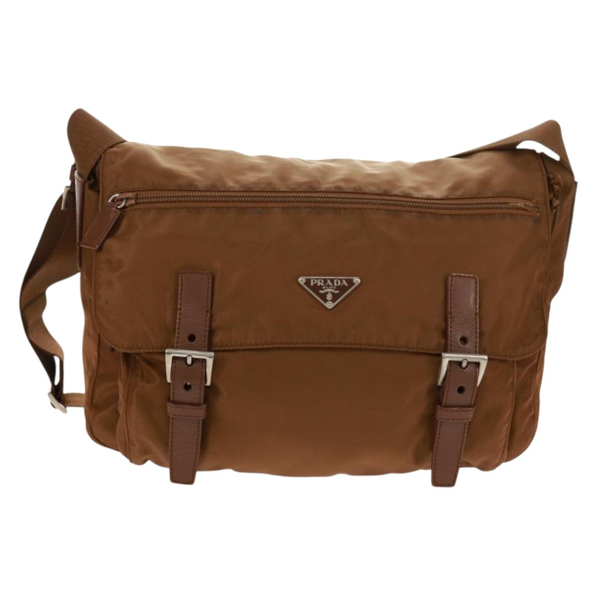 PRADA Shoulder Bag Nylon Brown Silver Auth bs31870