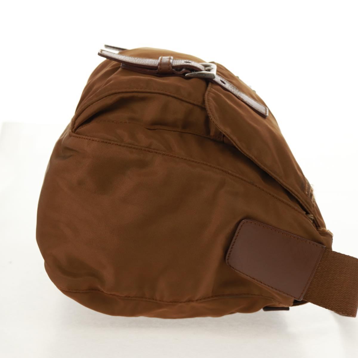 PRADA Shoulder Bag Nylon Brown Silver Auth bs31870