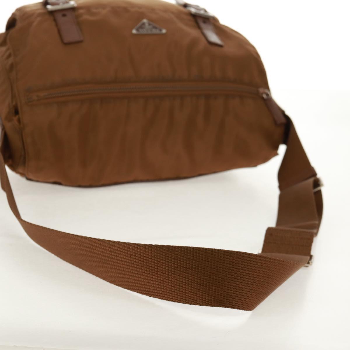 PRADA Shoulder Bag Nylon Brown Silver Auth bs31870