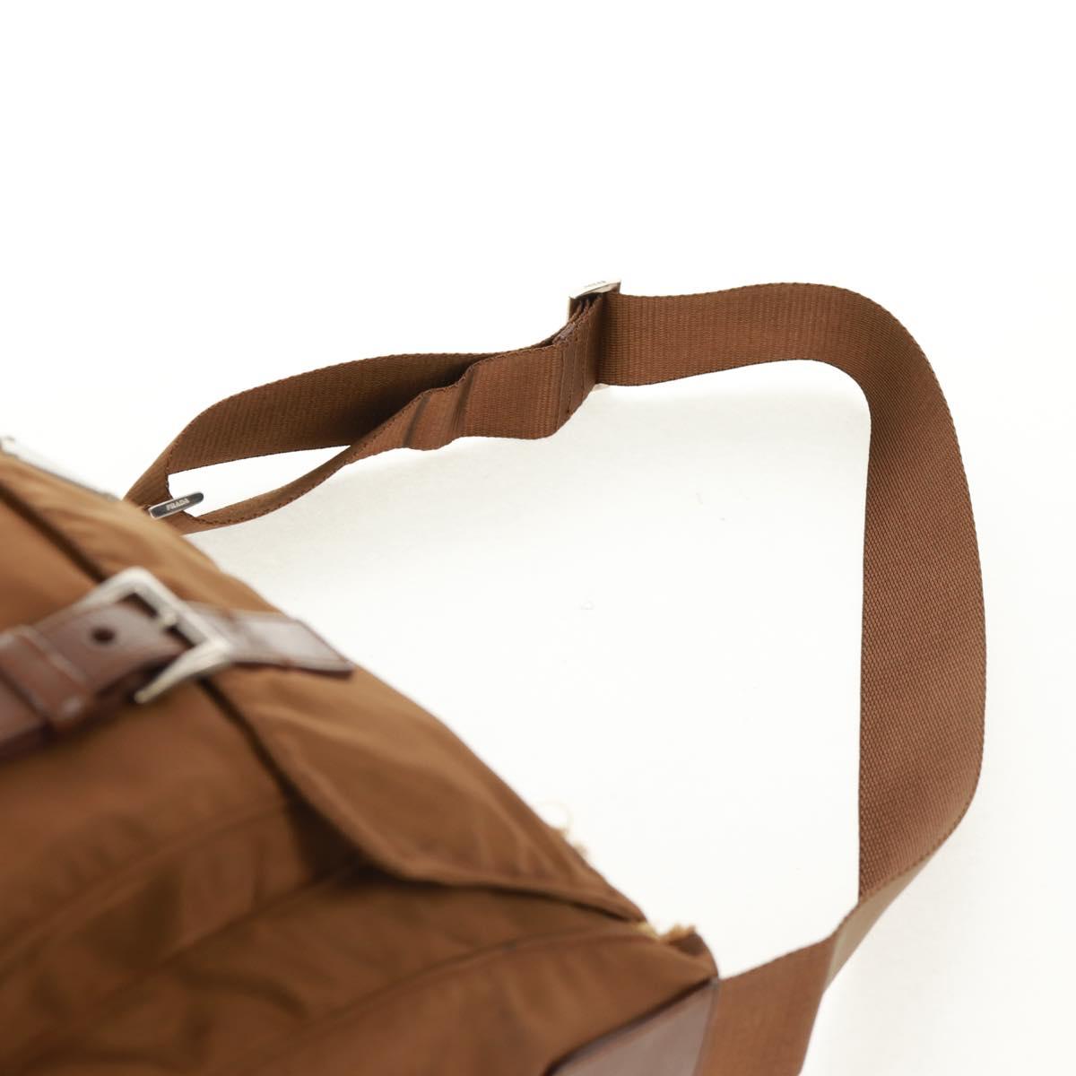PRADA Shoulder Bag Nylon Brown Silver Auth bs31870