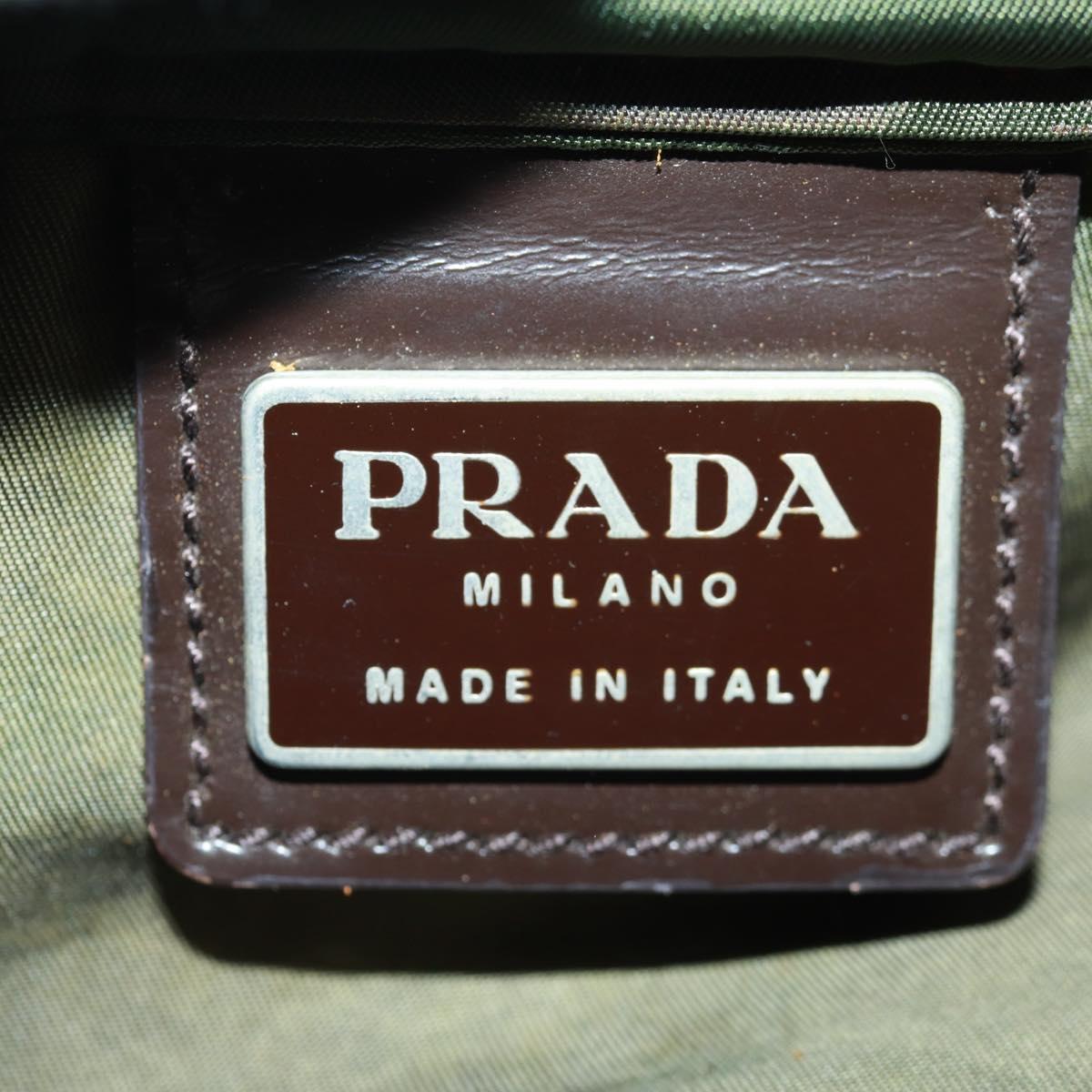 PRADA Shoulder Bag Nylon Khaki Silver Auth bs31875