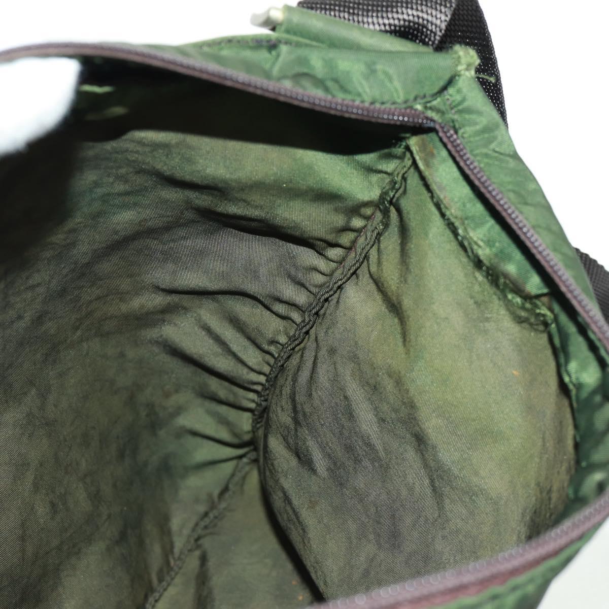 PRADA Shoulder Bag Nylon Khaki Silver Auth bs31875