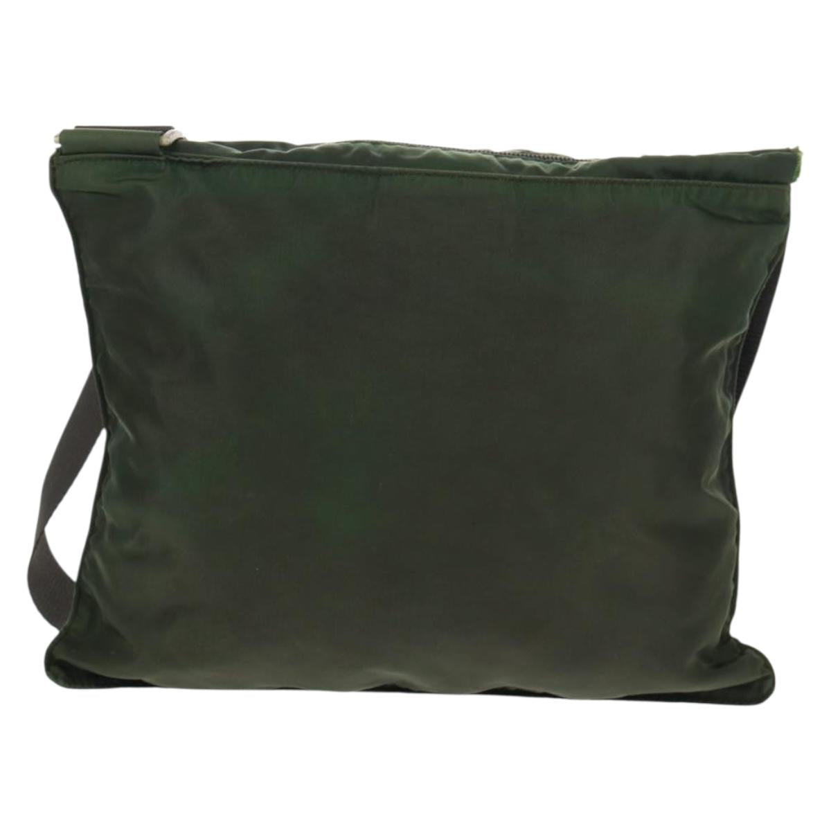 PRADA Shoulder Bag Nylon Khaki Silver Auth bs31875