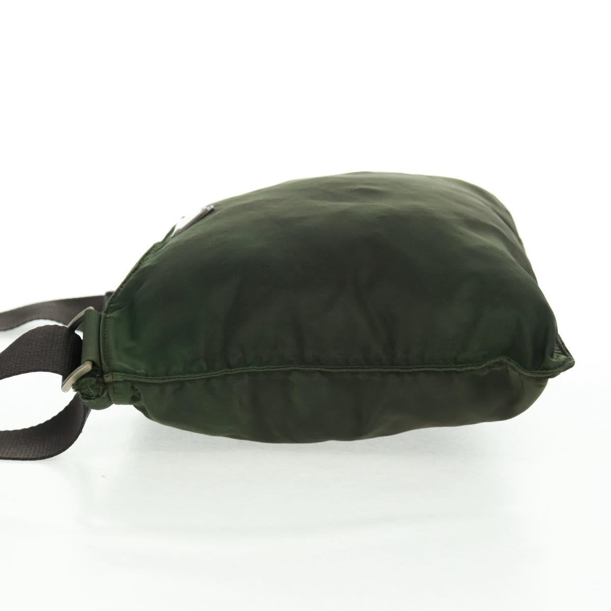 PRADA Shoulder Bag Nylon Khaki Silver Auth bs31875