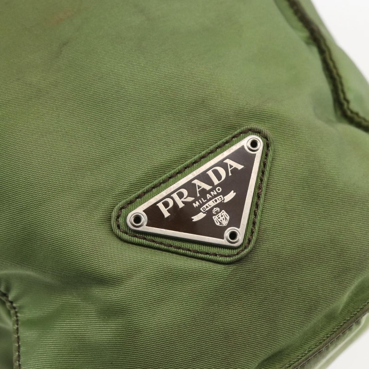 PRADA Hand Bag Nylon Khaki Silver Auth bs31882