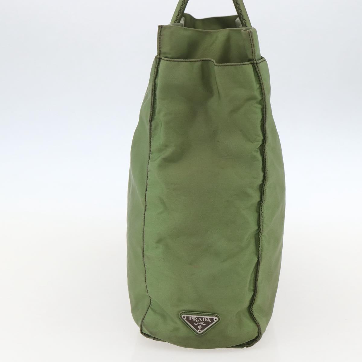 PRADA Hand Bag Nylon Khaki Silver Auth bs31882