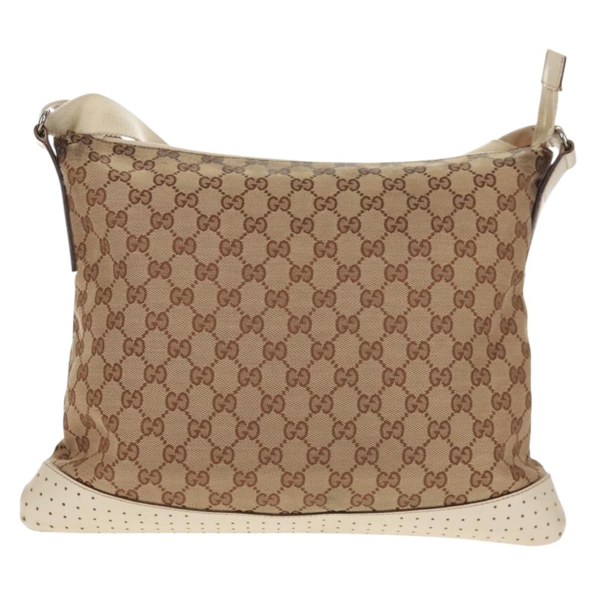 GUCCI GG Canvas Shoulder Bag Beige Silver 145856 Auth bs31883