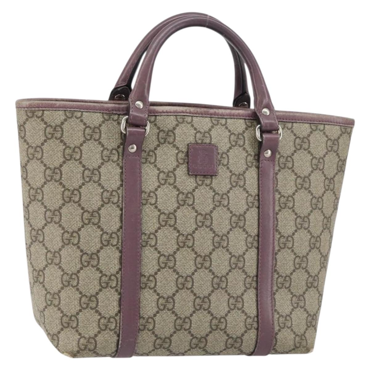 GUCCI Micro GG Supreme Hand Bag PVC Beige Silver 297557 Auth bs31884
