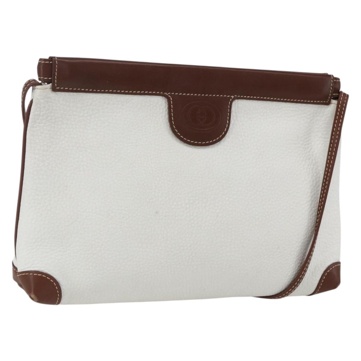 GUCCI GG Supreme Shoulder Bag Leather White Silver 87 007 5553 Auth bs31885