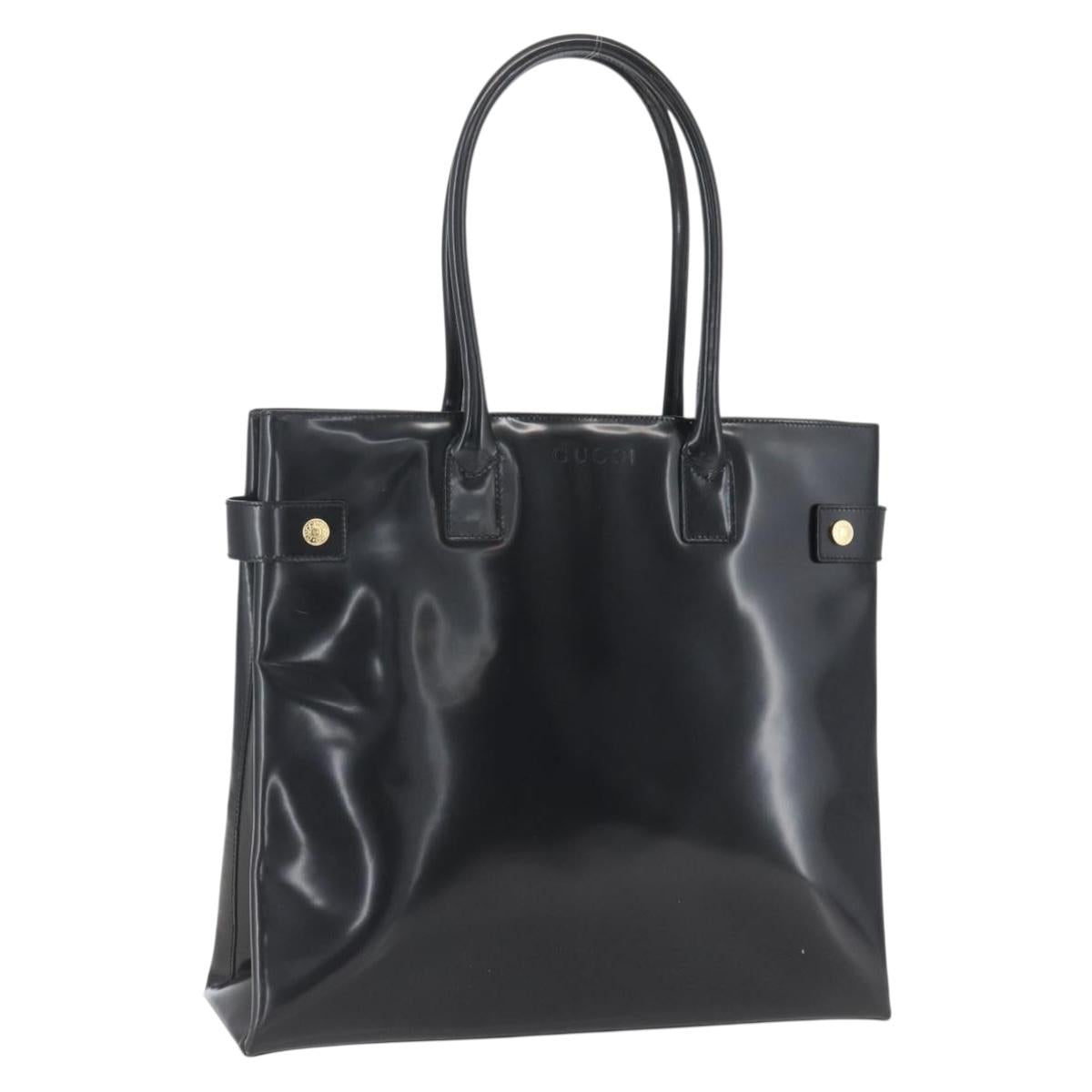 GUCCI Tote Bag Enamel Black Gold 002 1046 0407 Auth bs31886
