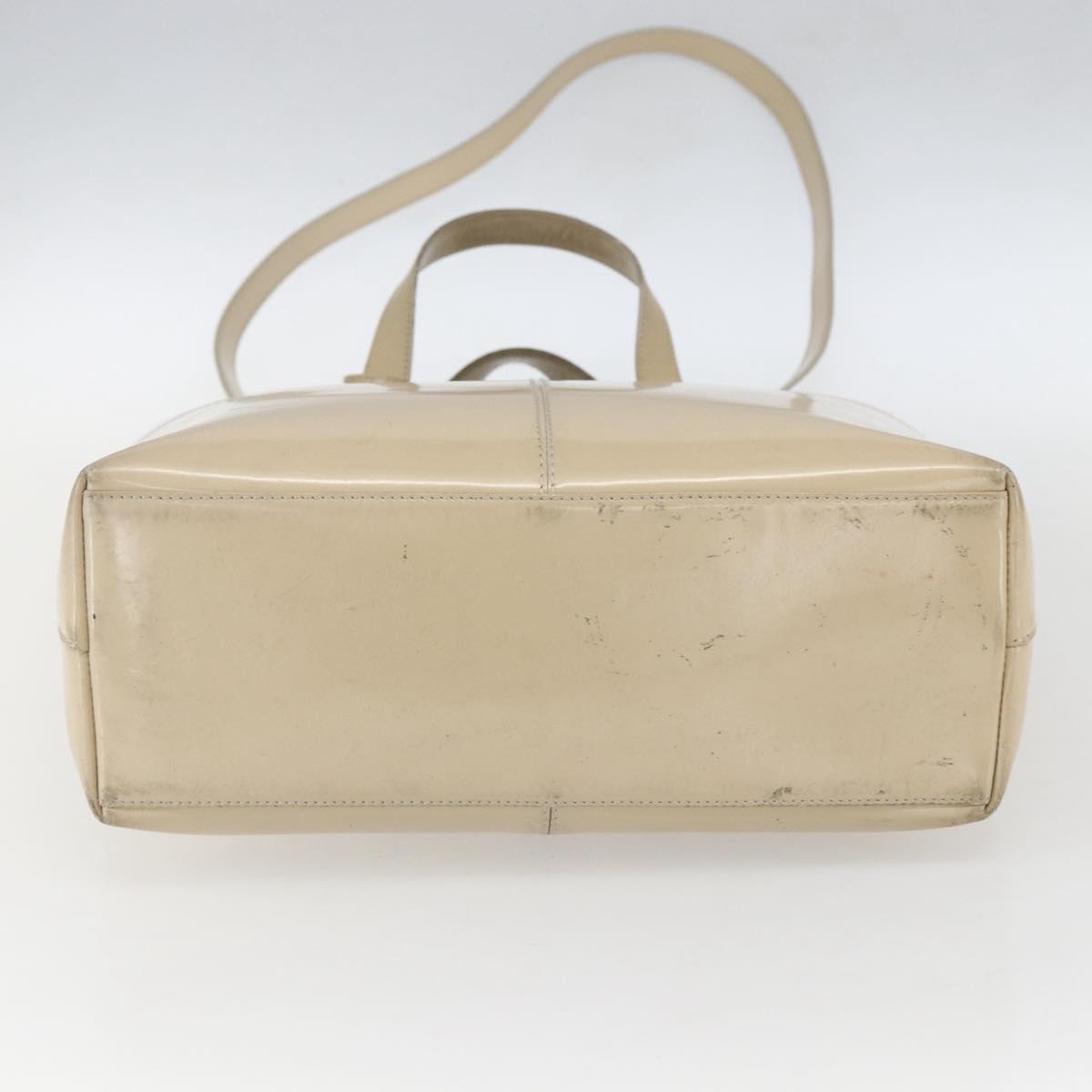 GUCCI Tote Bag Enamel 2way Beige Silver Auth bs31887