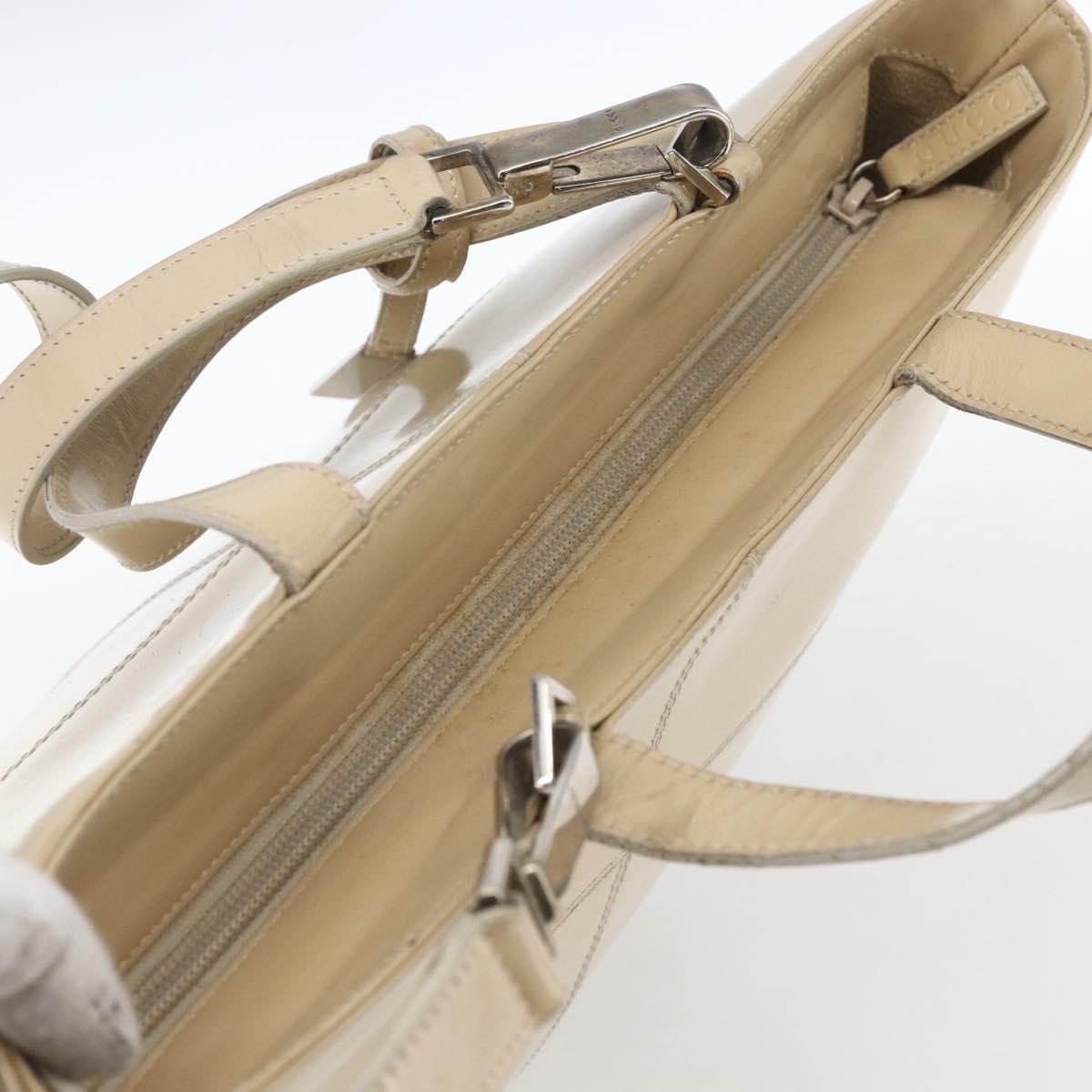 GUCCI Tote Bag Enamel 2way Beige Silver Auth bs31887