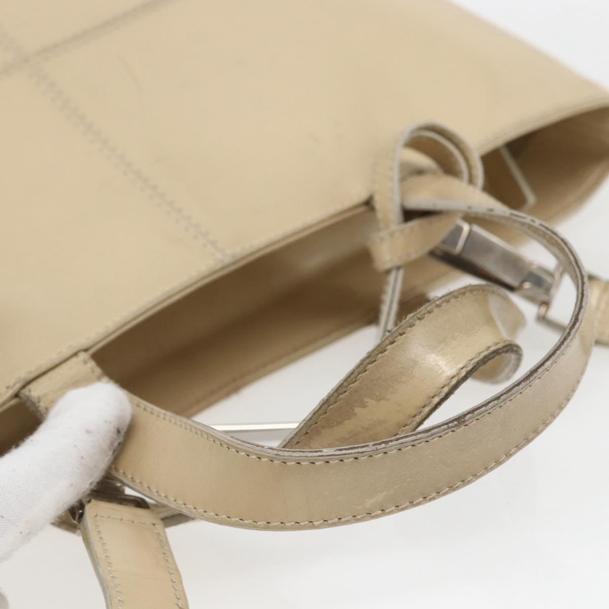 GUCCI Tote Bag Enamel 2way Beige Silver Auth bs31887