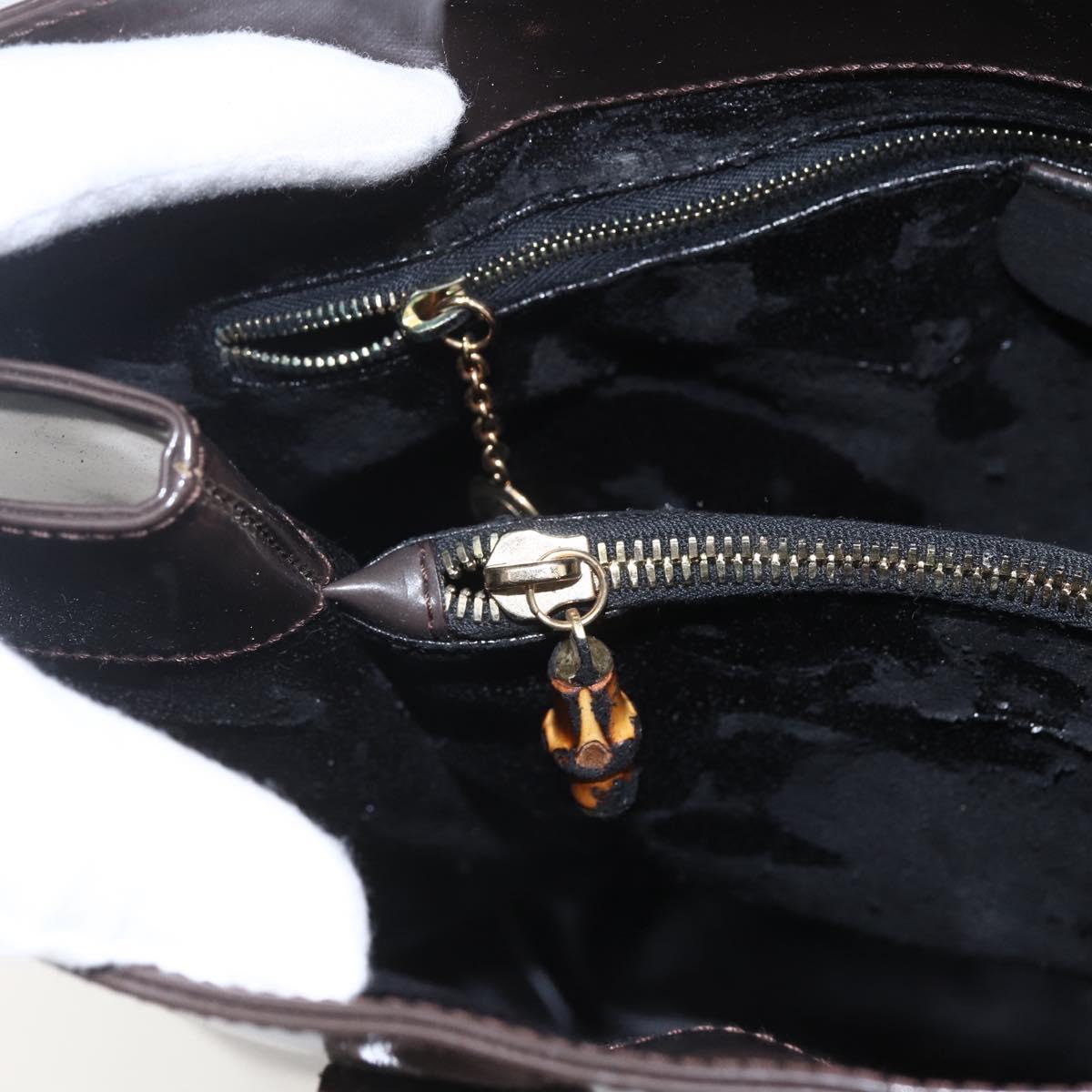GUCCI Tote Bag Enamel Brown Gold Auth bs31888