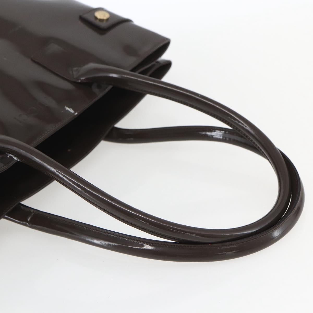 GUCCI Tote Bag Enamel Brown Gold Auth bs31888