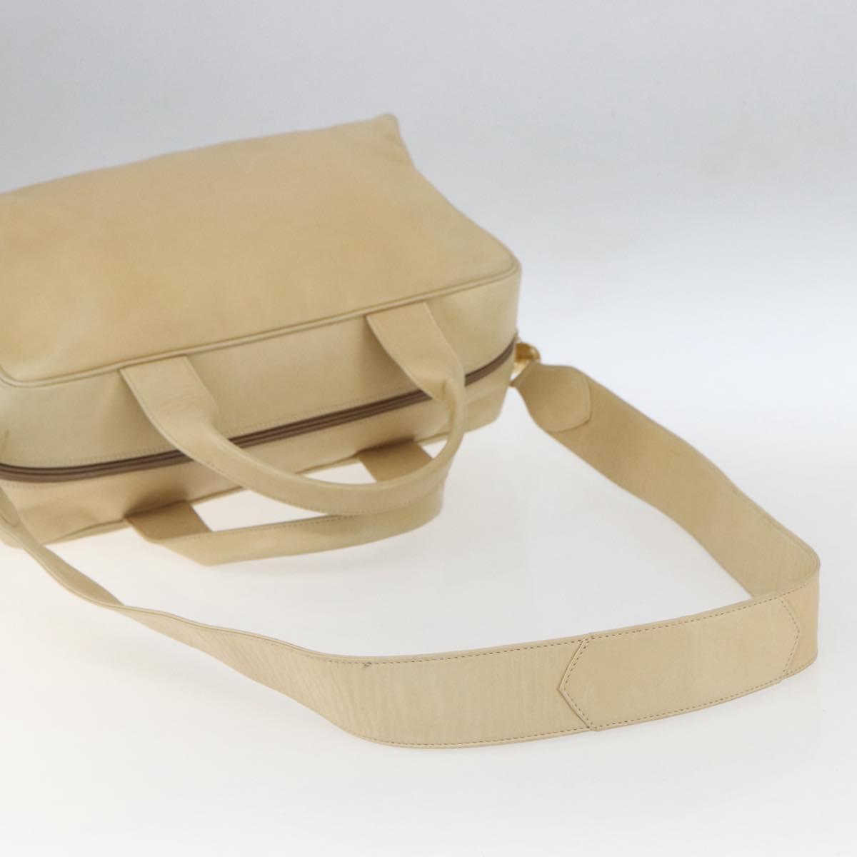 GUCCI Bamboo Hand Bag Leather 2way Beige Gold Auth bs31889