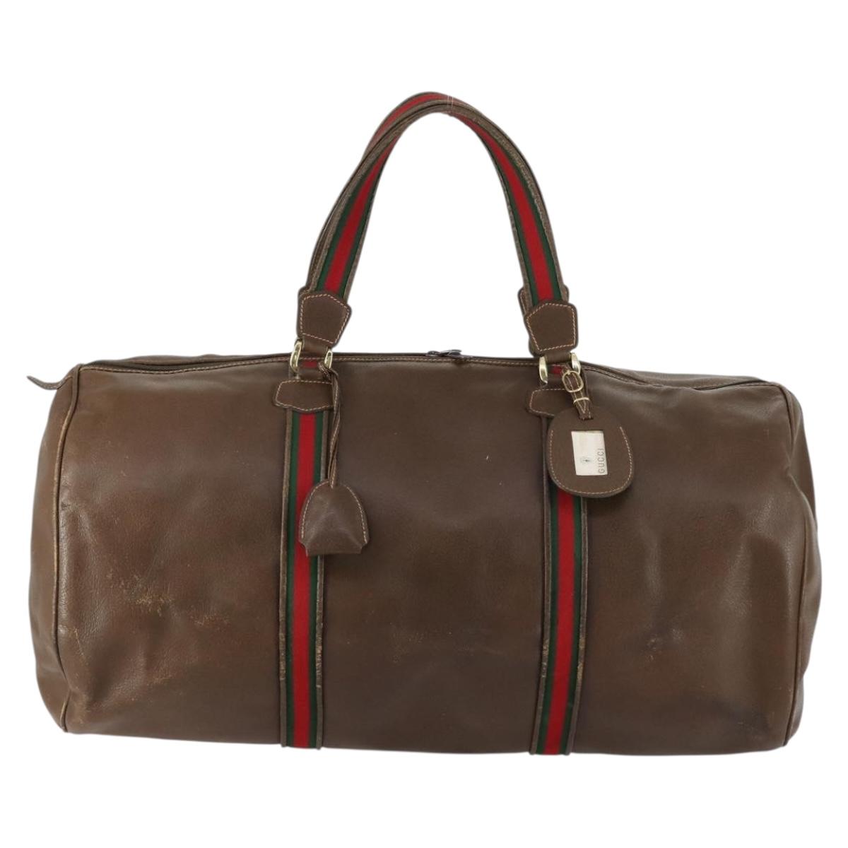GUCCI Web Sherry Line Boston Bag Leather Brown Gold 40 002 548 33 Auth bs31890