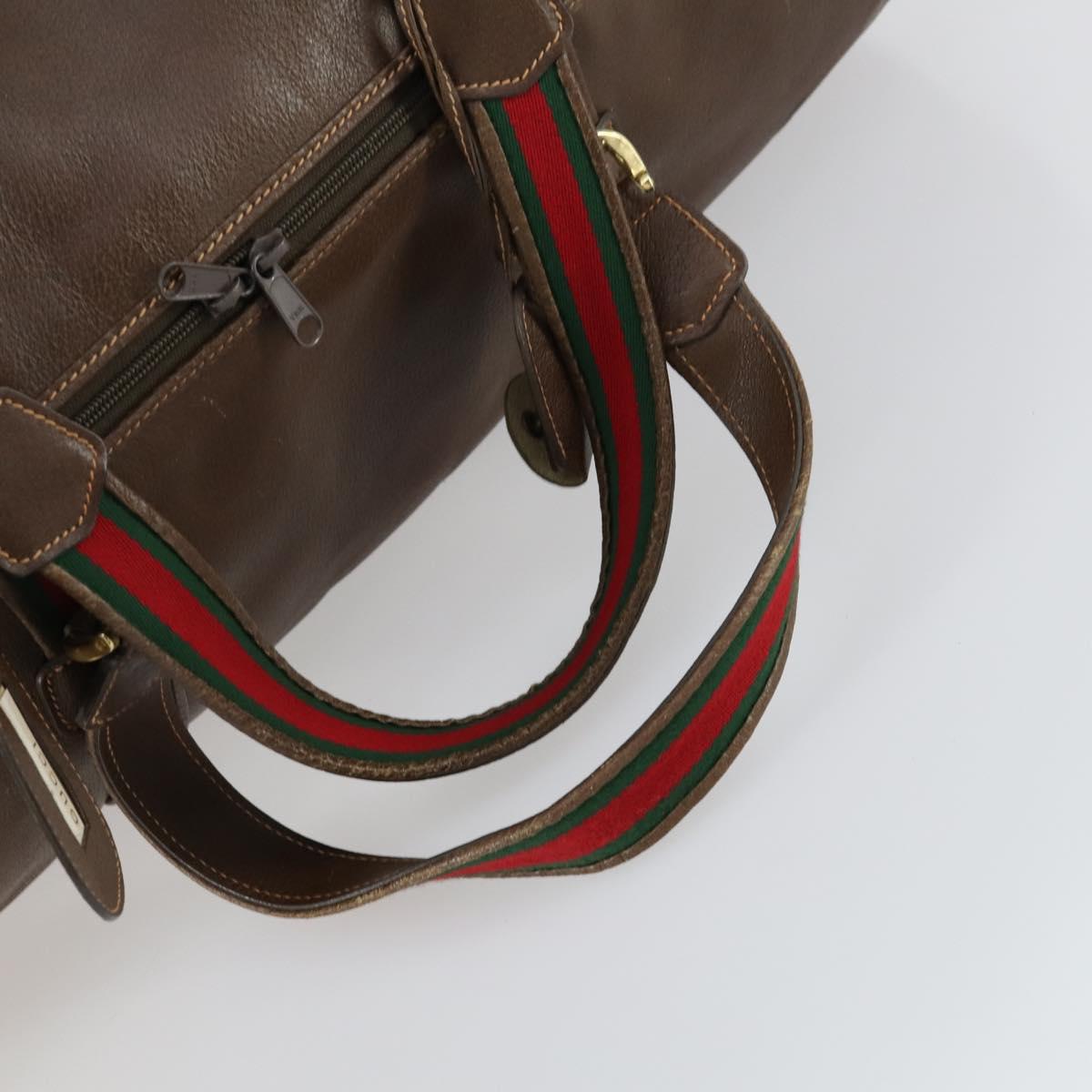 GUCCI Web Sherry Line Boston Bag Leather Brown Gold 40 002 548 33 Auth bs31890