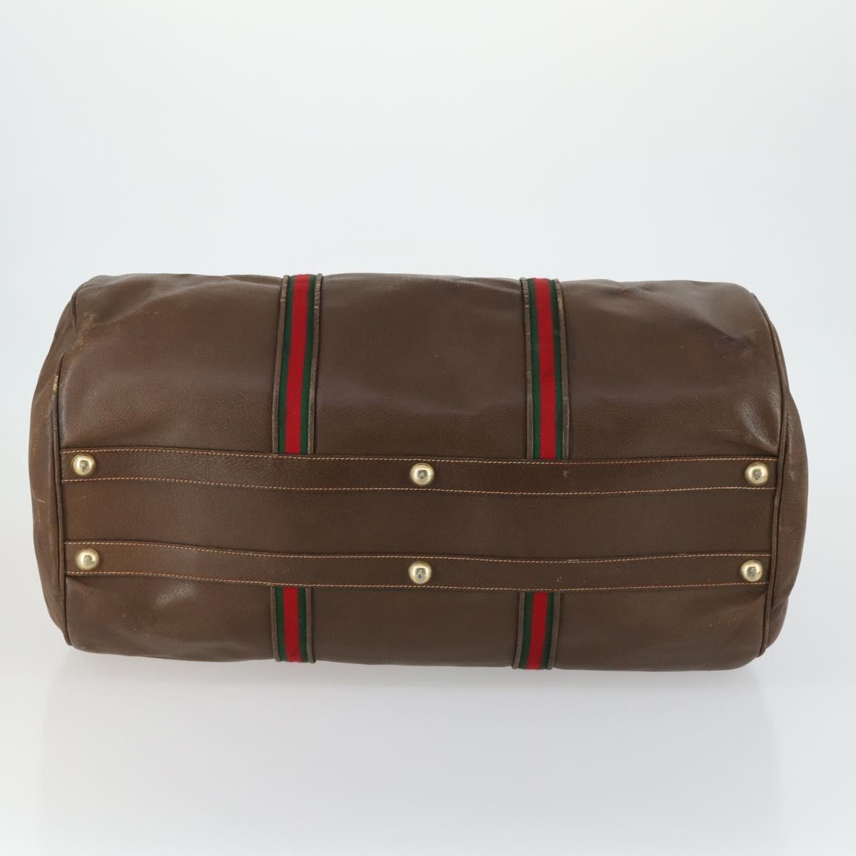 GUCCI Web Sherry Line Boston Bag Leather Brown Gold 40 002 548 33 Auth bs31890
