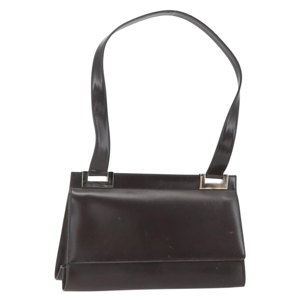 GUCCI Shoulder Bag Leather Outlet Brown Gold 001 1956 1909 Auth bs31892