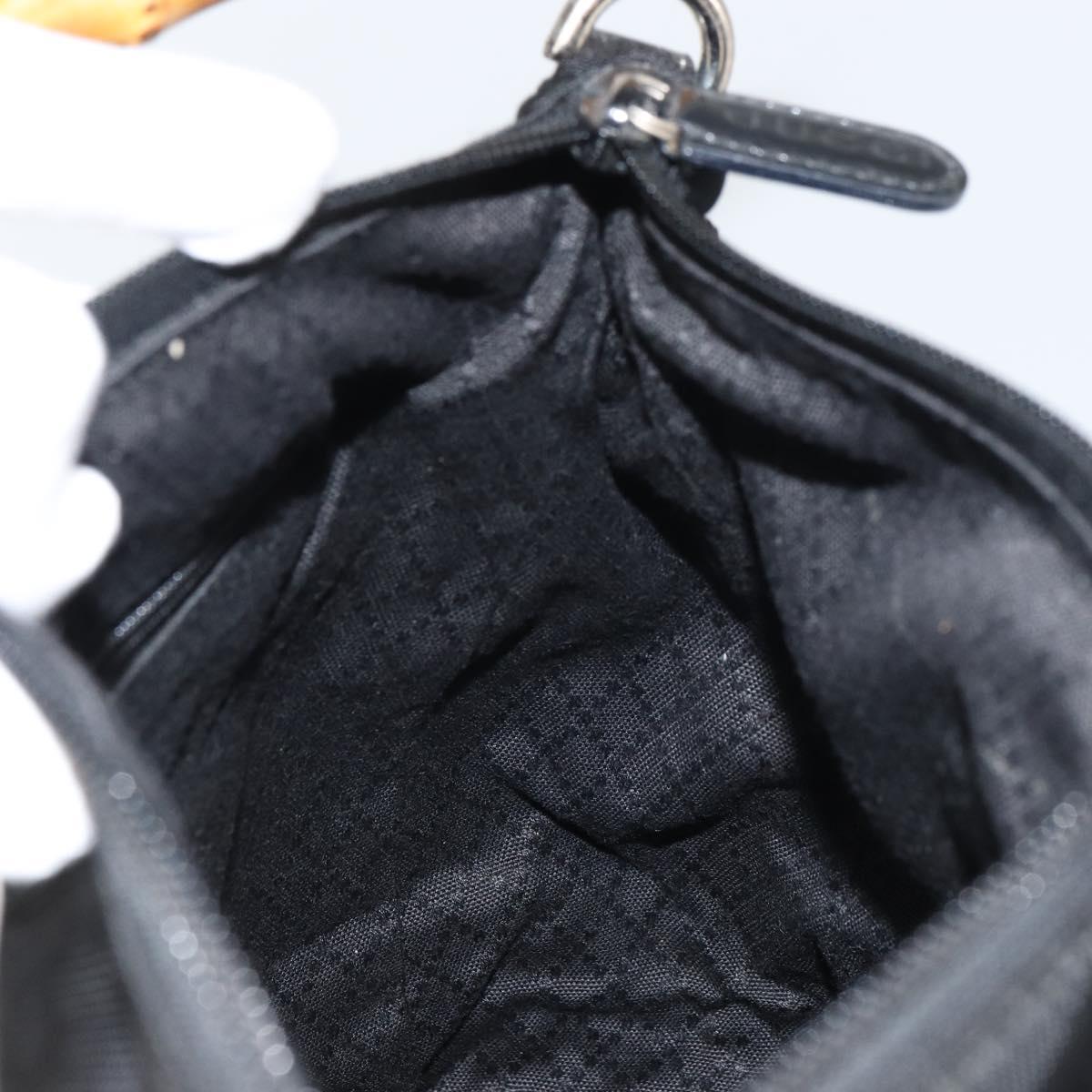 GUCCI Bamboo Hand Bag Nylon Leather Black Silver 000 2404 0509 Auth bs31893