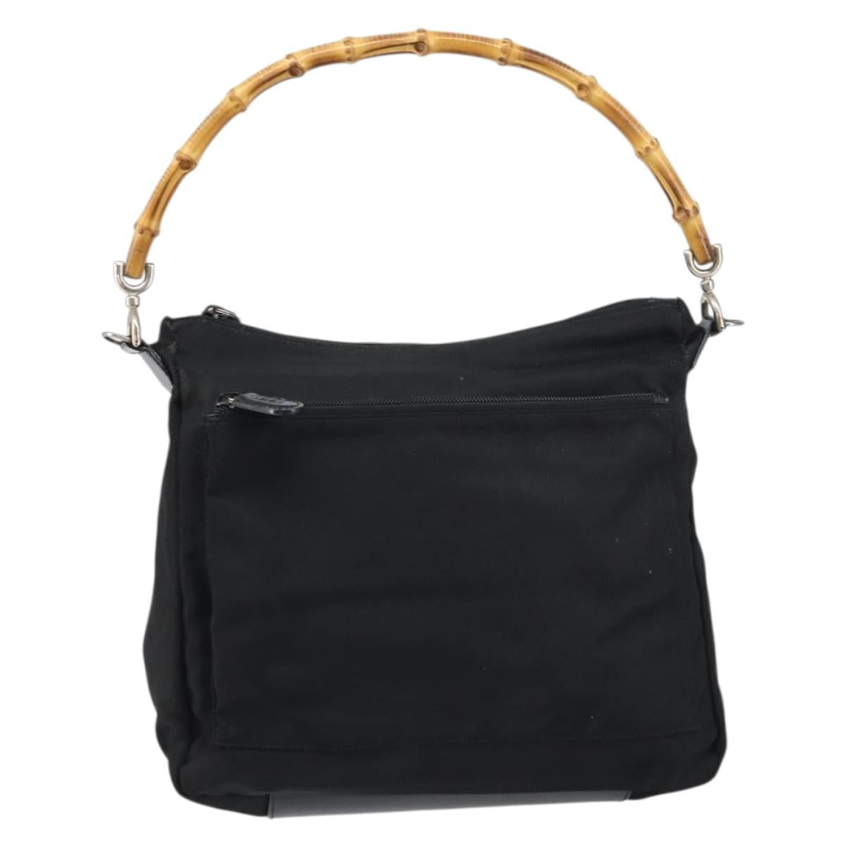 GUCCI Bamboo Hand Bag Nylon Leather Black Silver 000 2404 0509 Auth bs31893