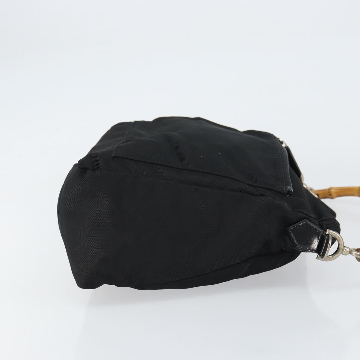 GUCCI Bamboo Hand Bag Nylon Leather Black Silver 000 2404 0509 Auth bs31893