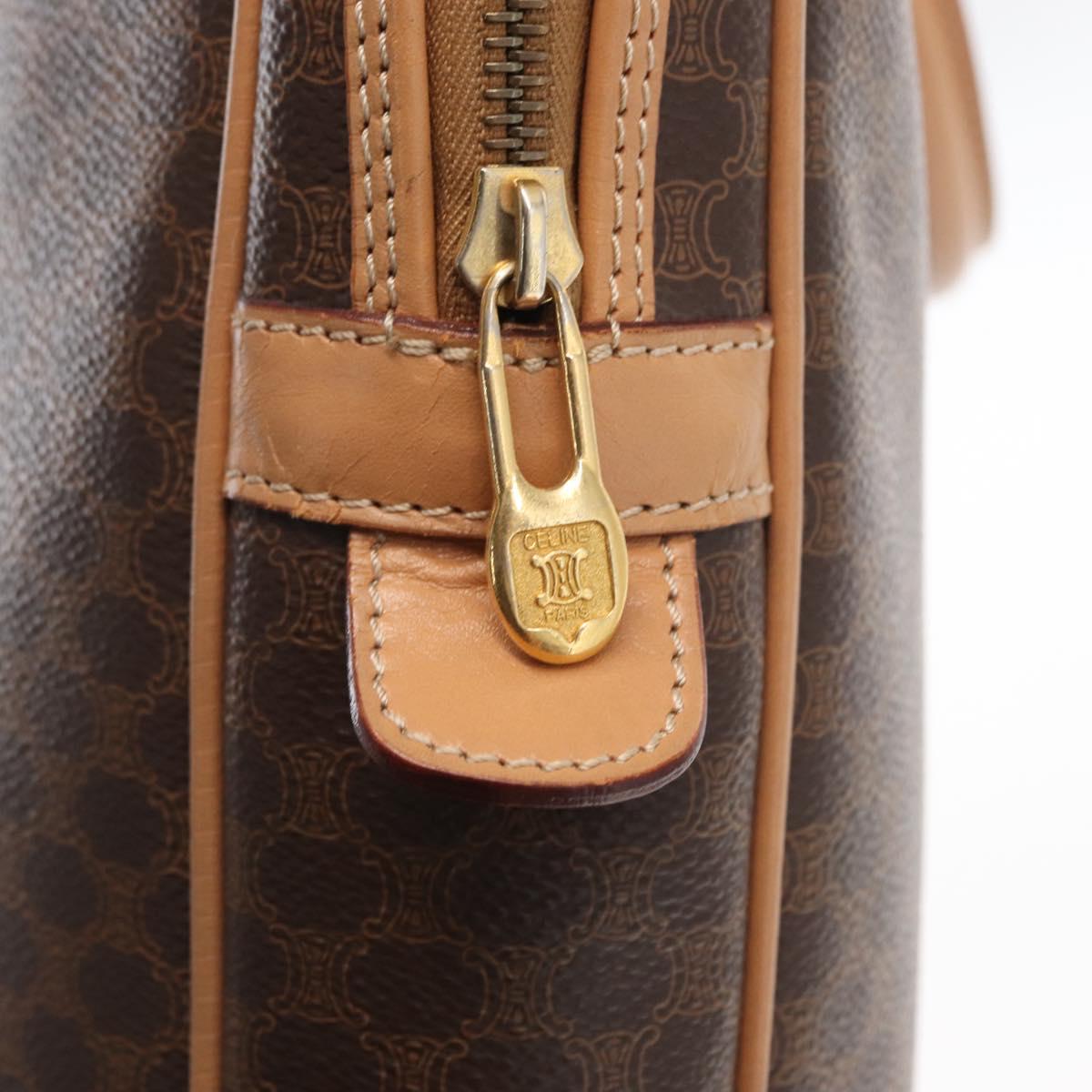 CELINE Macadam Canvas Business Bag PVC Leather Brown Gold Auth bs31895