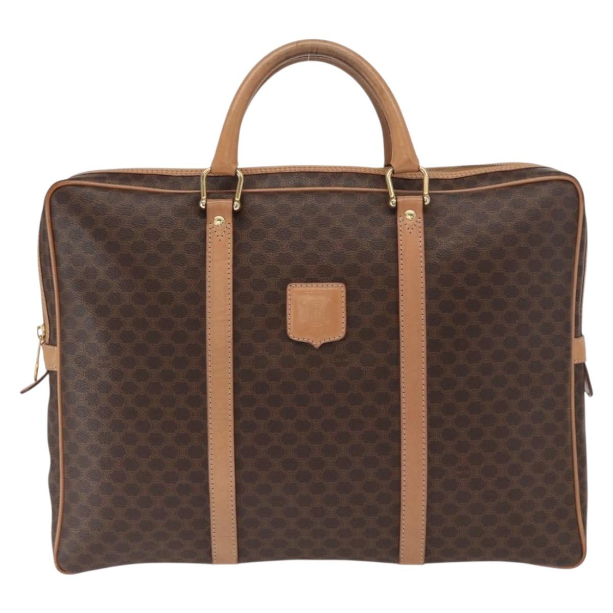CELINE Macadam Canvas Business Bag PVC Leather Brown Gold Auth bs31895
