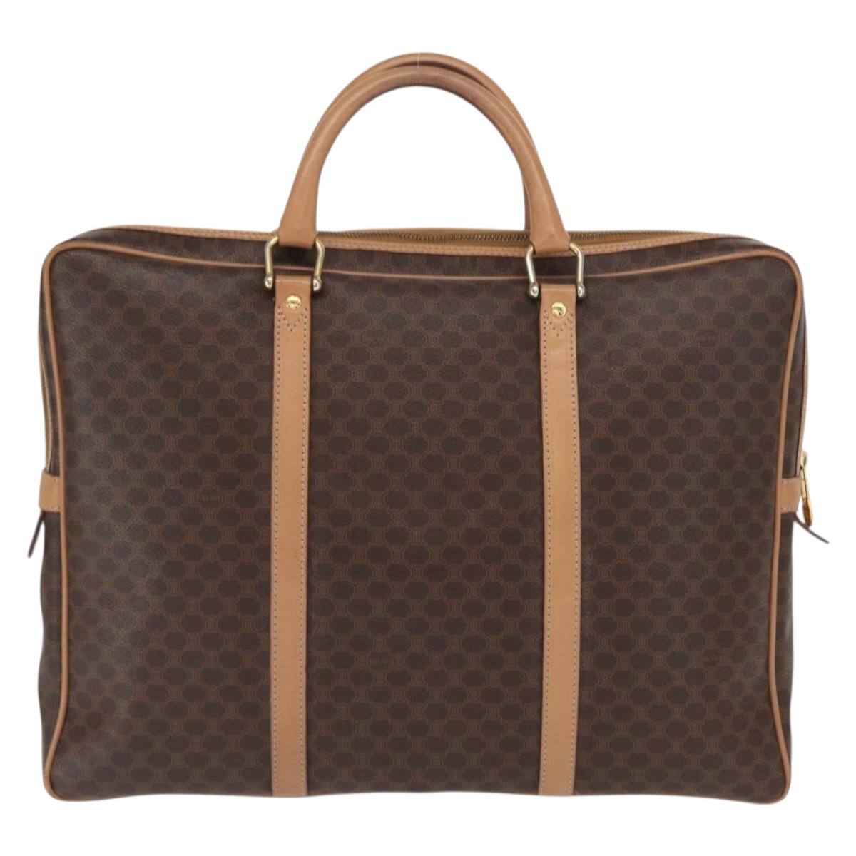 CELINE Macadam Canvas Business Bag PVC Leather Brown Gold Auth bs31895