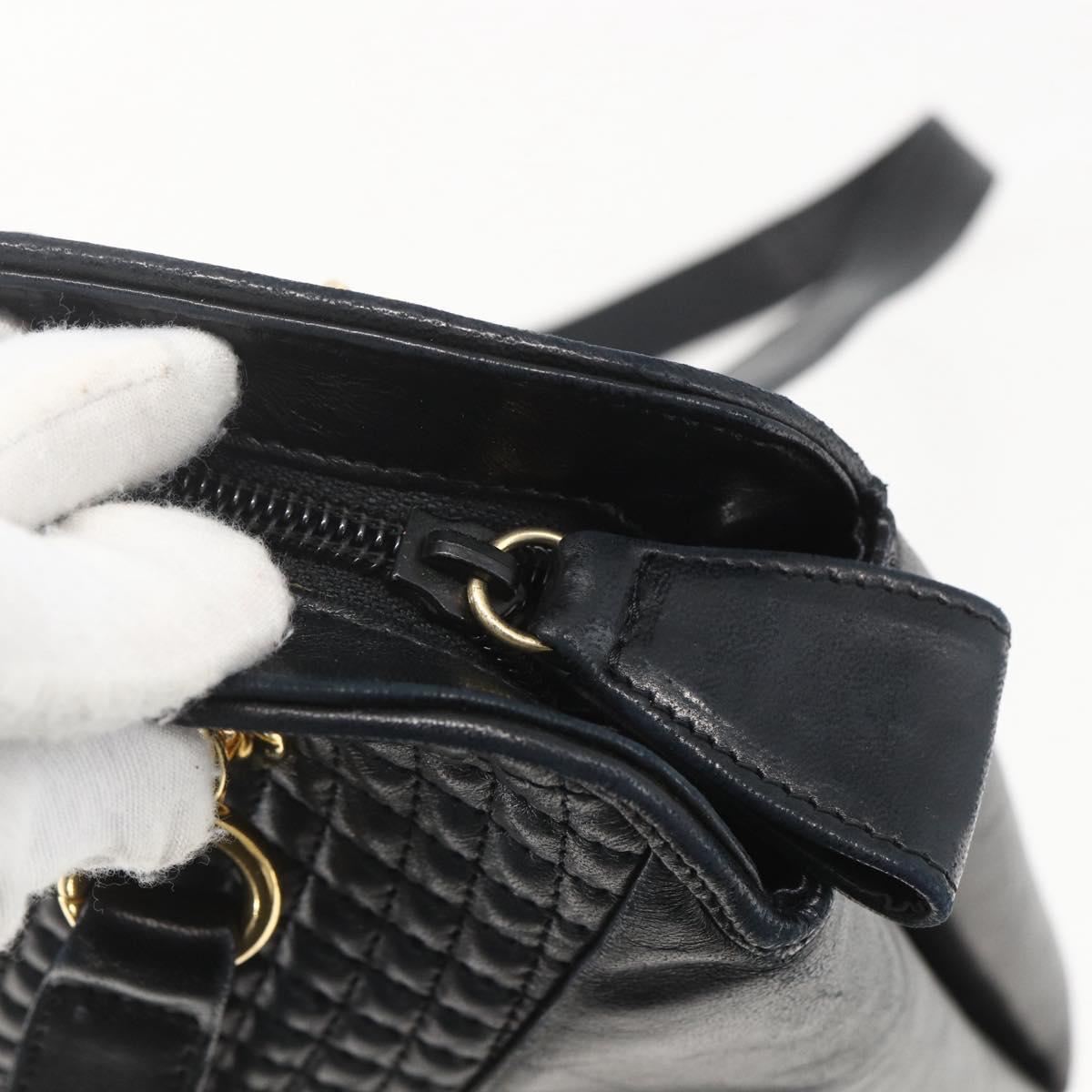BALLY Tote Bag Leather Black Gold Auth bs31897