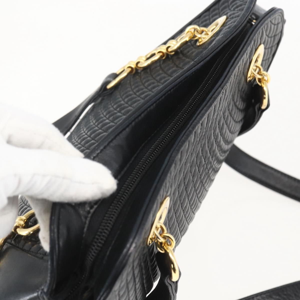 BALLY Tote Bag Leather Black Gold Auth bs31897