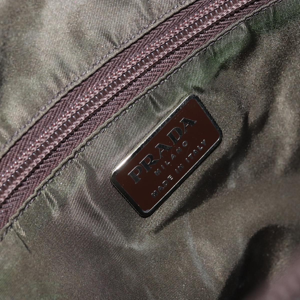 PRADA Hand Bag Nylon Khaki Silver Auth bs31898
