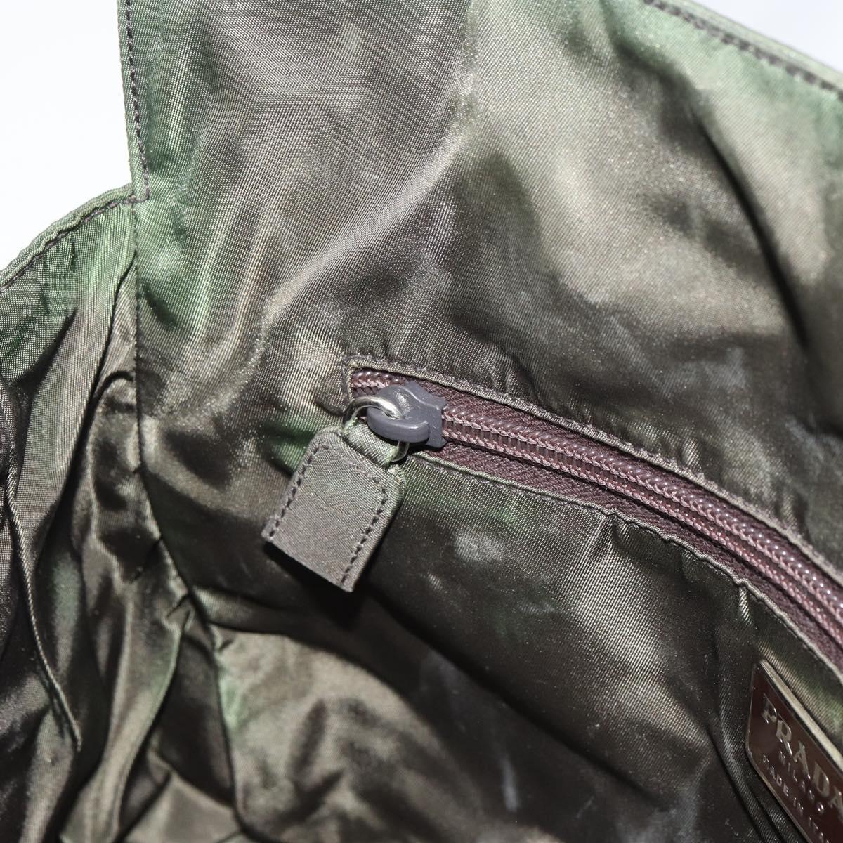 PRADA Hand Bag Nylon Khaki Silver Auth bs31898