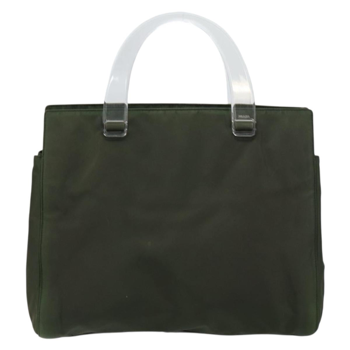 PRADA Hand Bag Nylon Khaki Silver Auth bs31898