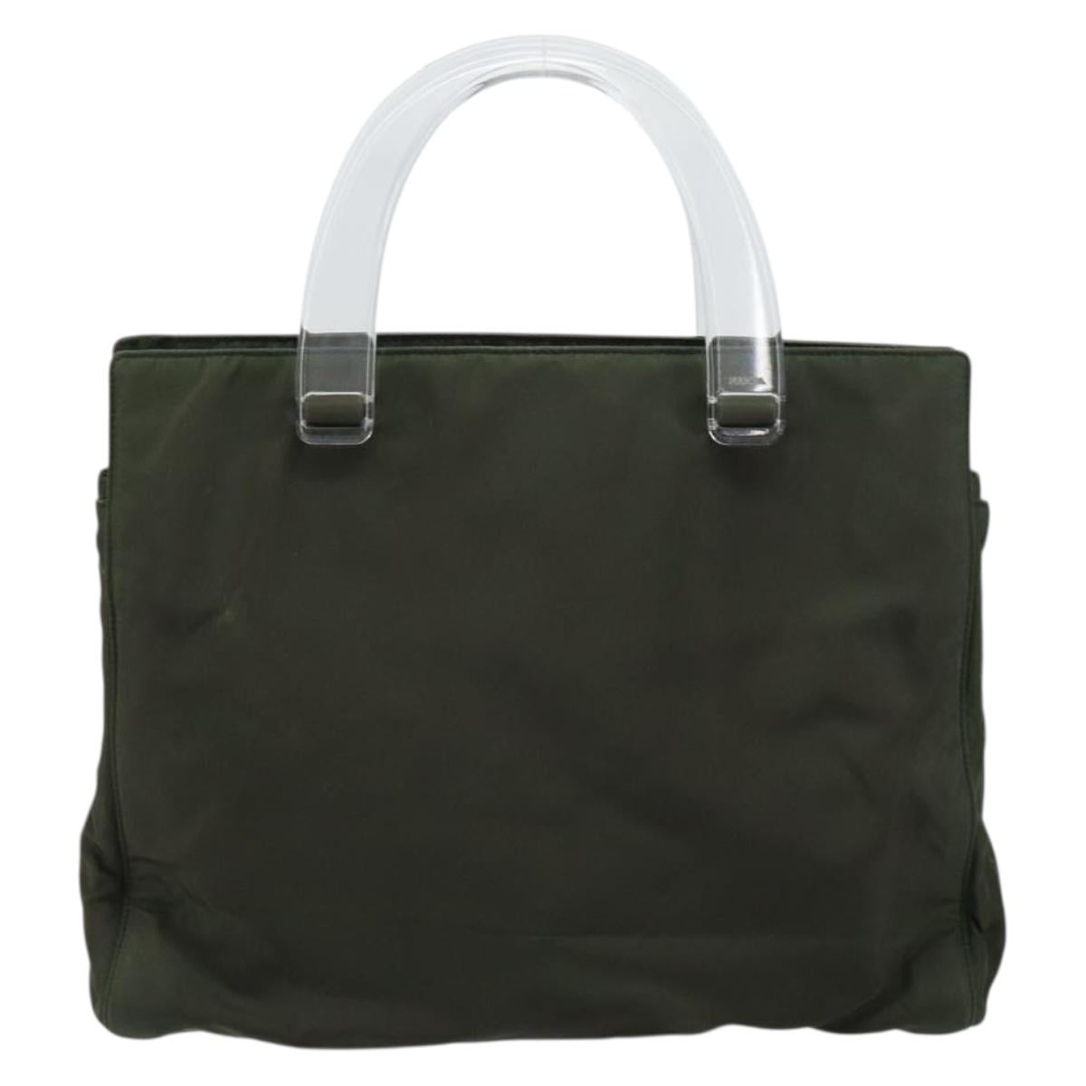 PRADA Hand Bag Nylon Khaki Silver Auth bs31898