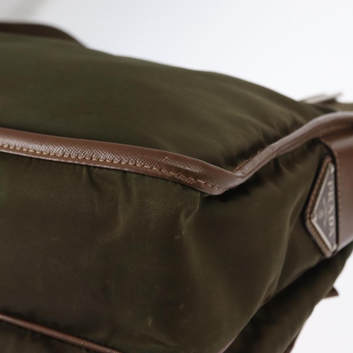 PRADA Shoulder Bag Nylon Khaki Silver Auth bs31899